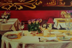 Maxim´s rouge, 2017, Öl und Gold auf Leinwand, 120 × 180 cm